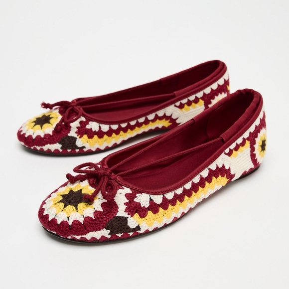 NWT Zara Woman Rare Embroidered Crochet Ballet Flats Shoes Size 6 - Picture 1 of 9